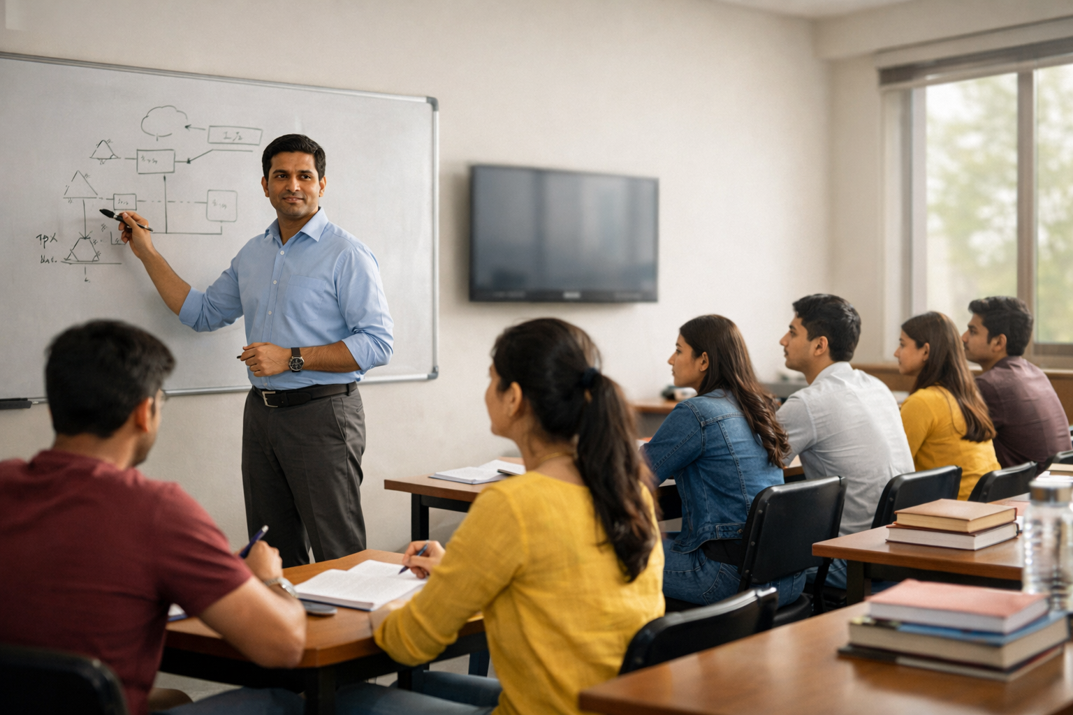 ResultPrep classroom with Indian students and teacher explaining on whiteboard
